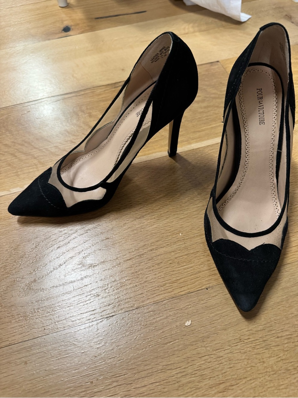 Pour La Victoire Black Suede & Sheer Pointed Pumps